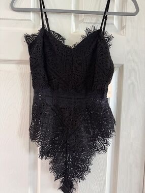 Black Lace Chemise Slip with Scalloped Hem